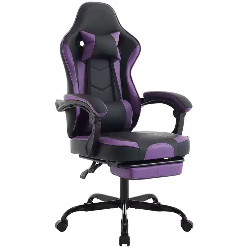 MAYEERTY Gaming Chair, Ergonomic Computer Chair with Footrest and Massage Lumbar Support, Height Adjustable Swivel Video Game Chair Purple Black
