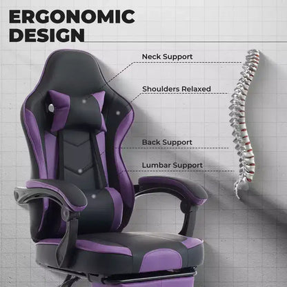 MAYEERTY Gaming Chair, Ergonomic Computer Chair with Footrest and Massage Lumbar Support, Height Adjustable Swivel Video Game Chair Purple Black