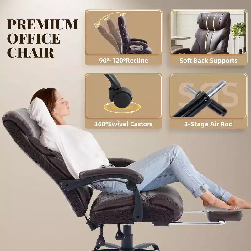 Sedia ergonomica da ufficio, sedia da gaming in PU, altezza regolabile, reclinabile da 90 a 135 gradi, schienale con ruote girevoli a 360 gradi, capacità di 350 libbre per l'ufficio