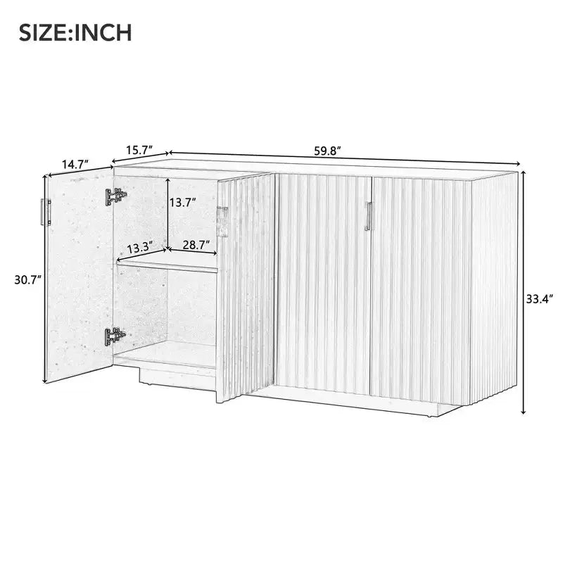 Madia Buffet Clihome con ante scanalate e ampio spazio contenitore, mobile credenza con ripiani regolabili