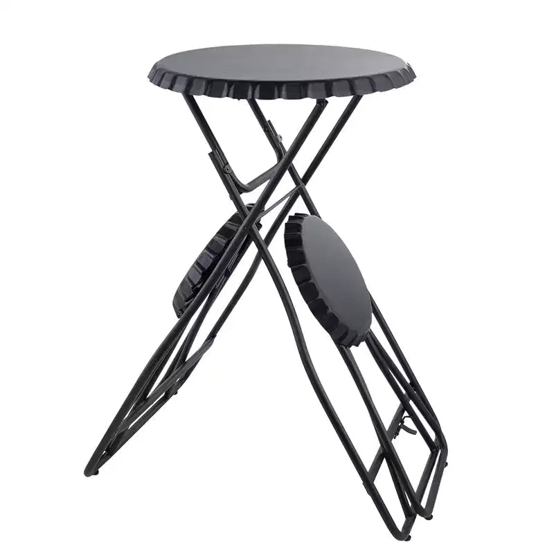 Black Stowable Side Table with Two Seats 57.5x23.6x39.8
