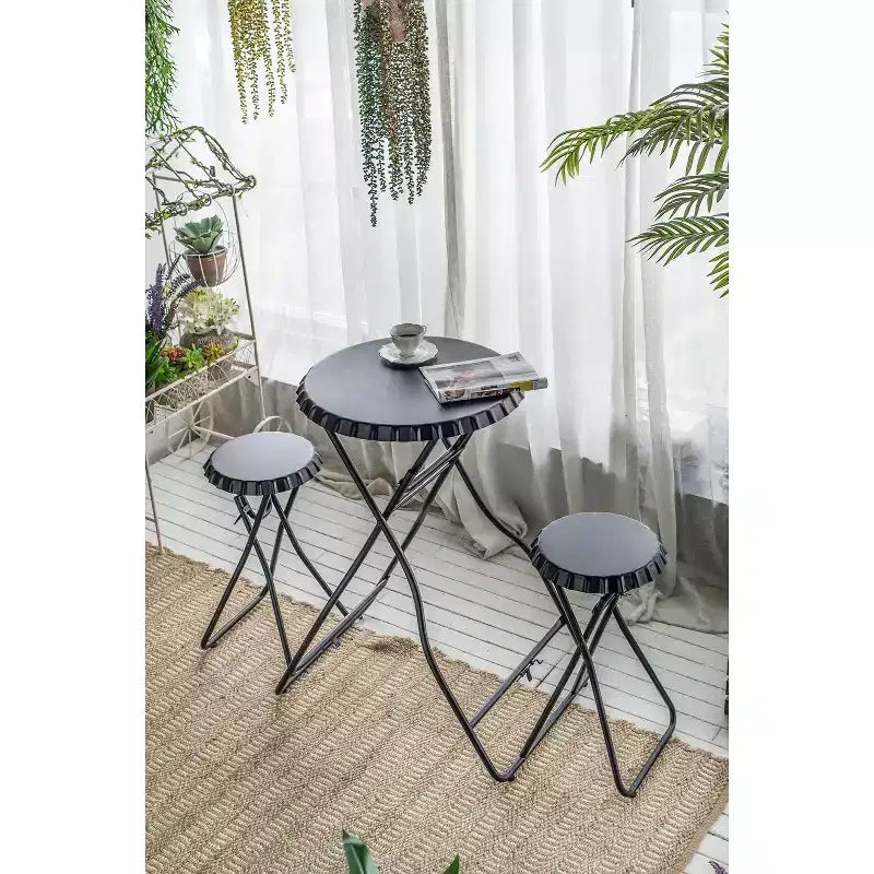 Tavolino nero pieghevole con due sedie 57,5x23,6x39,8