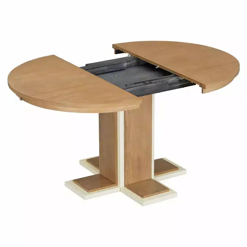Clihome Extendable Dining Table with a 16-inch Middle Leaf, 42''-58'' Oval Dining Table for 6, Retro Solid Wood Round Dining Table with Double Layer