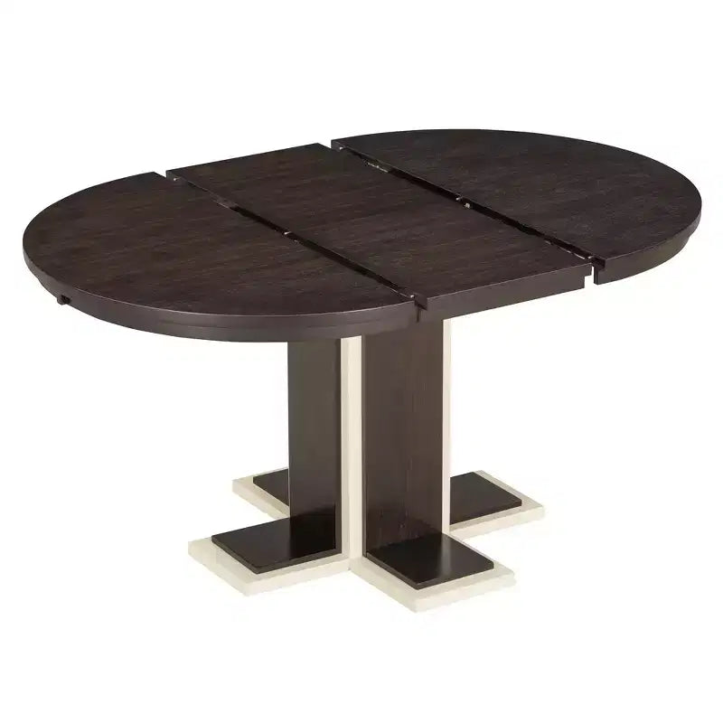 Clihome Extendable Dining Table with a 16-inch Middle Leaf, 42''-58'' Oval Dining Table for 6, Retro Solid Wood Round Dining Table with Double Layer