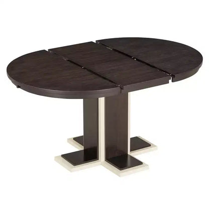 Clihome Extendable Dining Table with a 16-inch Middle Leaf, 42''-58'' Oval Dining Table for 6, Retro Solid Wood Round Dining Table with Double Layer