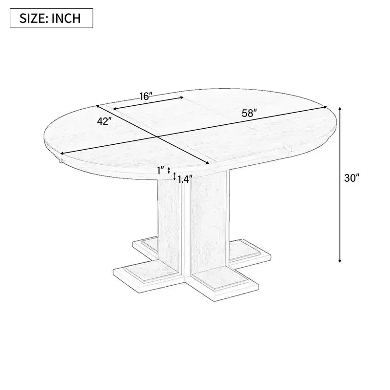 Clihome Extendable Dining Table with a 16-inch Middle Leaf, 42''-58'' Oval Dining Table for 6, Retro Solid Wood Round Dining Table with Double Layer