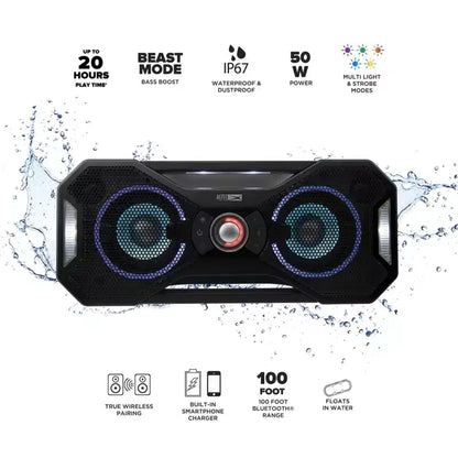 Altec Lansing Mix 2.0 - Altoparlante portatile Bluetooth impermeabile con bassi potenti per viaggi e uso esterno