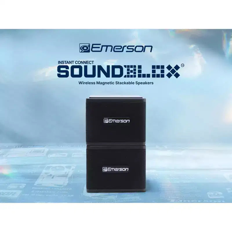 Altoparlanti Bluetooth magnetici impilabili wireless Emerson EAS-3006-BK Sound Blox, connessione istantanea, audio multi-room, ricarica USB-C, subwoofer integrato