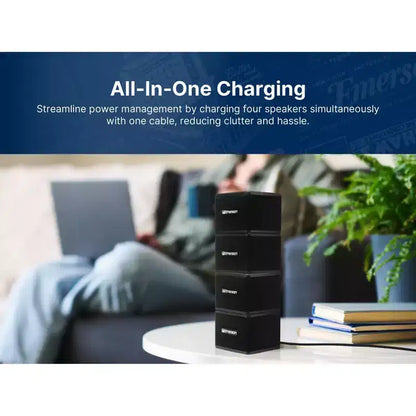 Altoparlanti Bluetooth magnetici impilabili wireless Emerson EAS-3006-BK Sound Blox, connessione istantanea, audio multi-room, ricarica USB-C, subwoofer integrato