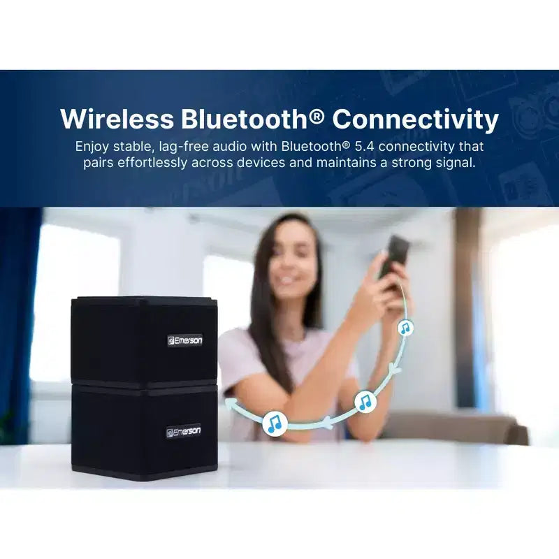 Altoparlanti Bluetooth magnetici impilabili wireless Emerson EAS-3006-BK Sound Blox, connessione istantanea, audio multi-room, ricarica USB-C, subwoofer integrato