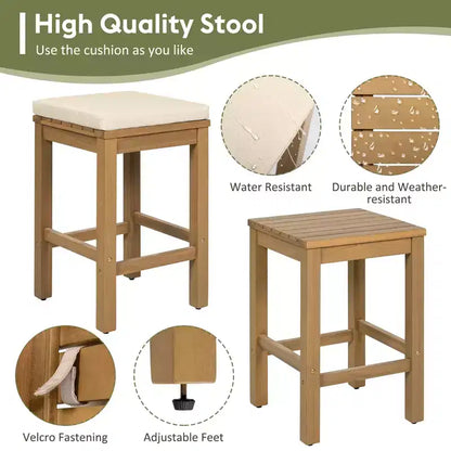 CLIHOME 5 Piece Outdoor Bar Set, Patio Acacia Wood Bar Height Table & Four Stools with Cushions, Wood Dining Bar Set