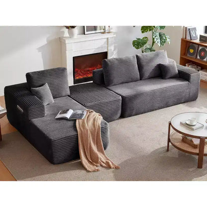 104Cloud Sectional Sofa,U-Shaped Chaise,Deep Seat,Side Pockets,Plush Fabric,No Assembly,Grey,Left Facing