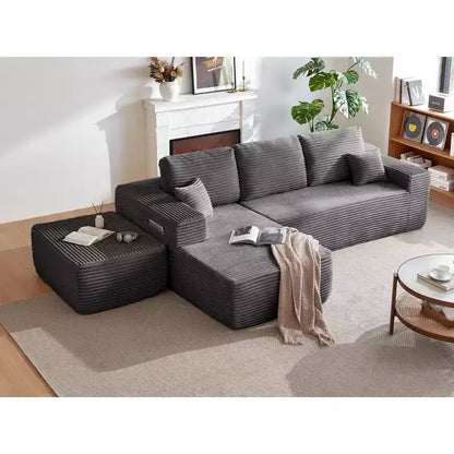 104Cloud Sectional Sofa,U-Shaped Chaise,Deep Seat,Side Pockets,Plush Fabric,No Assembly,Grey,Left Facing