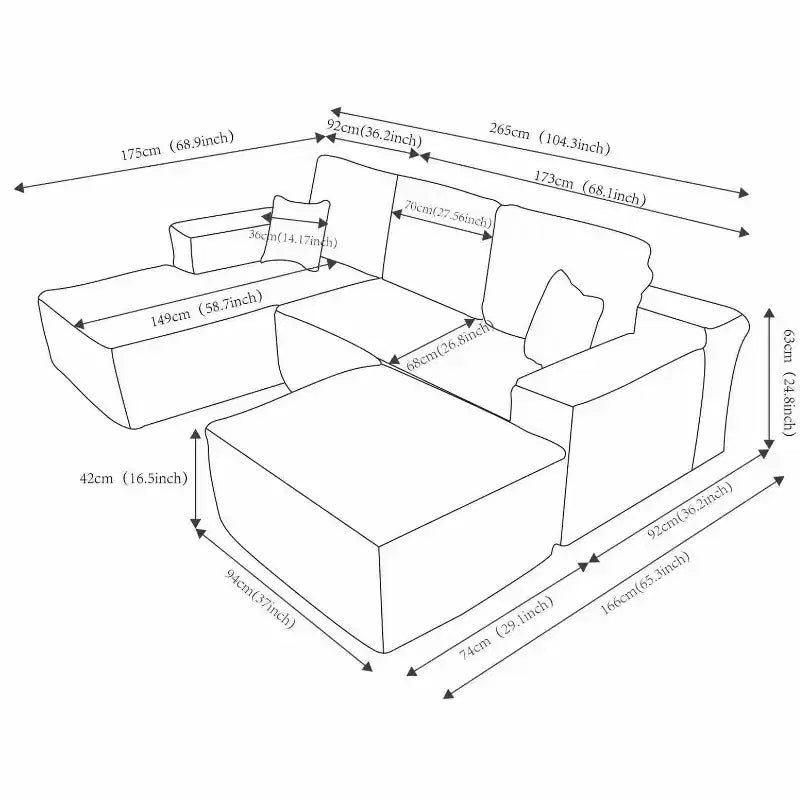 104Cloud Sectional Sofa,U-Shaped Chaise,Deep Seat,Side Pockets,Plush Fabric,No Assembly,Grey,Left Facing