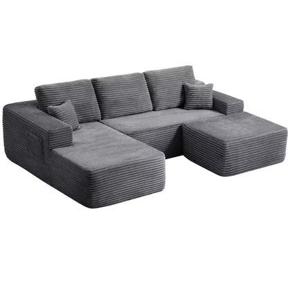 104Cloud Sectional Sofa,U-Shaped Chaise,Deep Seat,Side Pockets,Plush Fabric,No Assembly,Grey,Left Facing