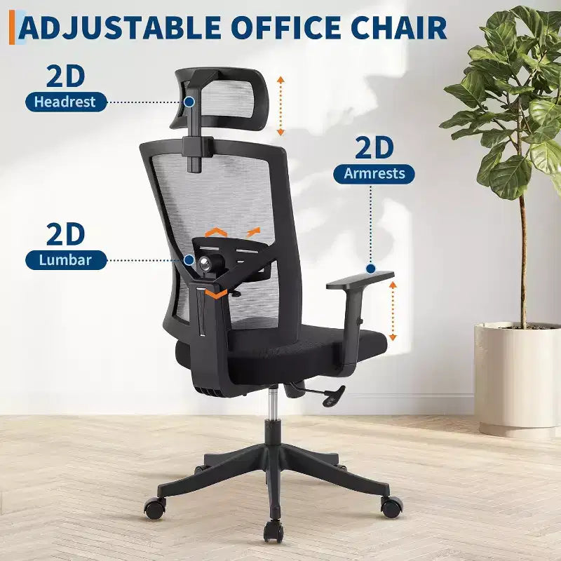 Sedia da ufficio ergonomica, sedia da scrivania regolabile in rete con supporto lombare, sedia direzionale girevole con ruote per casa, ufficio, gaming