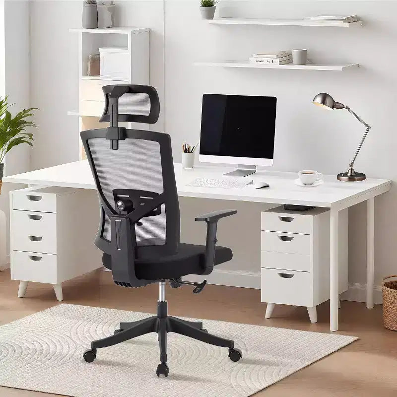 Sedia da ufficio ergonomica, sedia da scrivania regolabile in rete con supporto lombare, sedia direzionale girevole con ruote per casa, ufficio, gaming