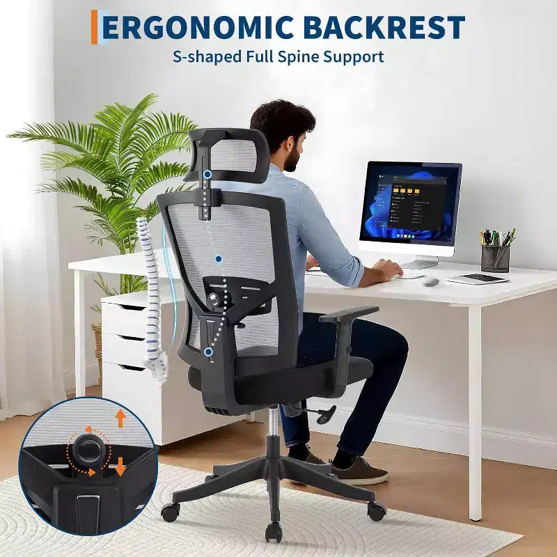 Sedia da ufficio ergonomica, sedia da scrivania regolabile in rete con supporto lombare, sedia direzionale girevole con ruote per casa, ufficio, gaming
