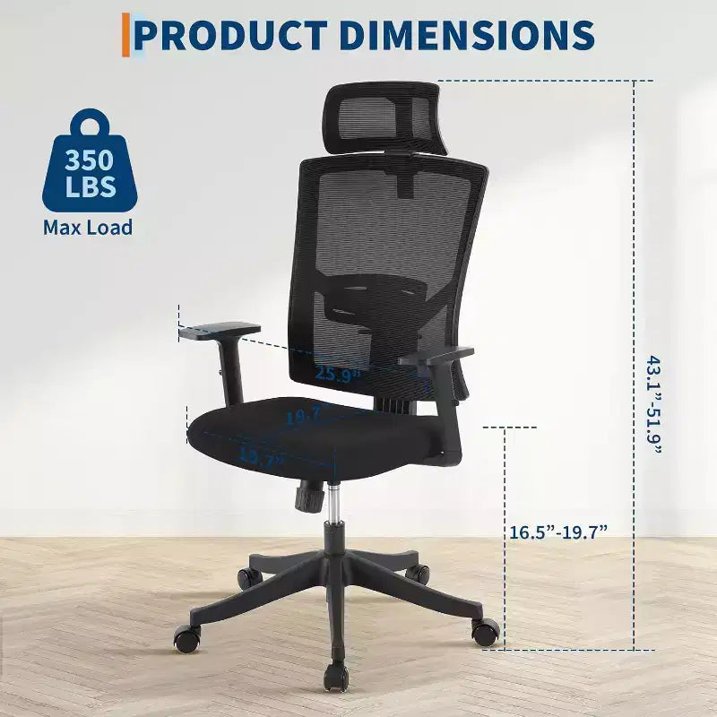 Sedia da ufficio ergonomica, sedia da scrivania regolabile in rete con supporto lombare, sedia direzionale girevole con ruote per casa, ufficio, gaming