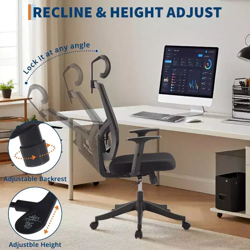 Sedia da ufficio ergonomica, sedia da scrivania regolabile in rete con supporto lombare, sedia direzionale girevole con ruote per casa, ufficio, gaming