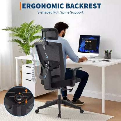 Sedia da ufficio ergonomica, sedia da scrivania regolabile in rete con supporto lombare, sedia direzionale girevole con ruote per casa, ufficio, gaming