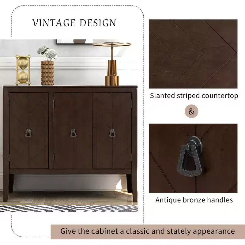 Vintage Accent Storage Cabinet with Adjustable Shelf, Solid Wood Sideboard Console Table Sofa Table