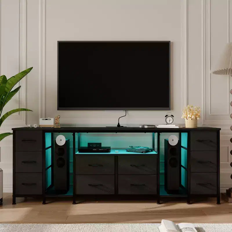 10 Drawer Dresser, TV Stand with Fabric Drawers for 75 70 65 Inch TV, TV Console Table, Entertainment Center with Open Storage Shelves for Bedroom