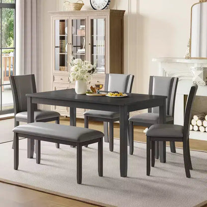 MAYEERTY Set Tavolo da Pranzo Moderno 6 Pezzi, Tavolo in Legno con 4 Sedie e Panchina, Grigio
