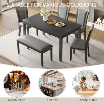 MAYEERTY Set Tavolo da Pranzo Moderno 6 Pezzi, Tavolo in Legno con 4 Sedie e Panchina, Grigio