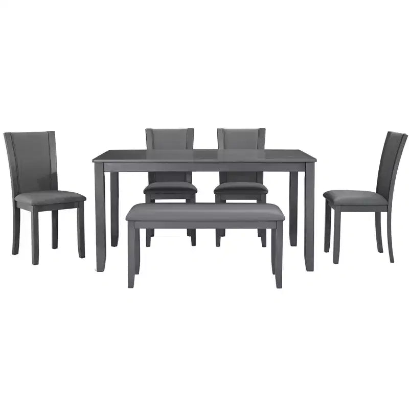 MAYEERTY Set Tavolo da Pranzo Moderno 6 Pezzi, Tavolo in Legno con 4 Sedie e Panchina, Grigio