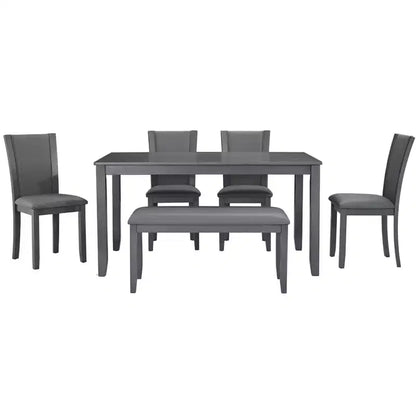 MAYEERTY Set Tavolo da Pranzo Moderno 6 Pezzi, Tavolo in Legno con 4 Sedie e Panchina, Grigio