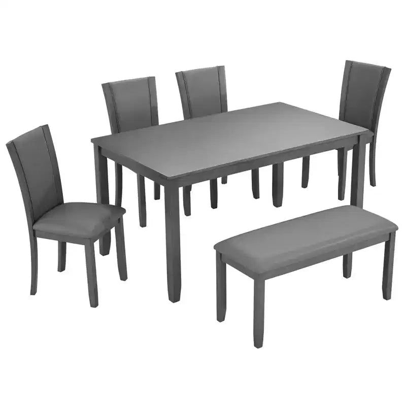 MAYEERTY Set Tavolo da Pranzo Moderno 6 Pezzi, Tavolo in Legno con 4 Sedie e Panchina, Grigio