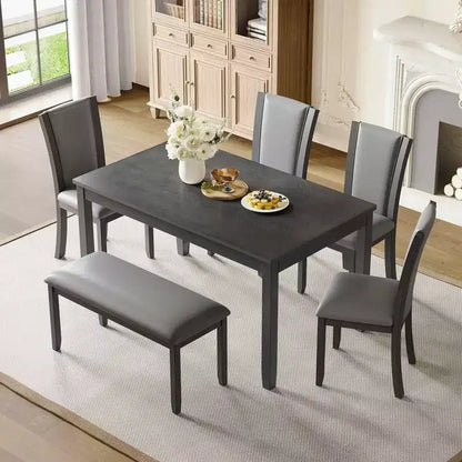MAYEERTY Set Tavolo da Pranzo Moderno 6 Pezzi, Tavolo in Legno con 4 Sedie e Panchina, Grigio