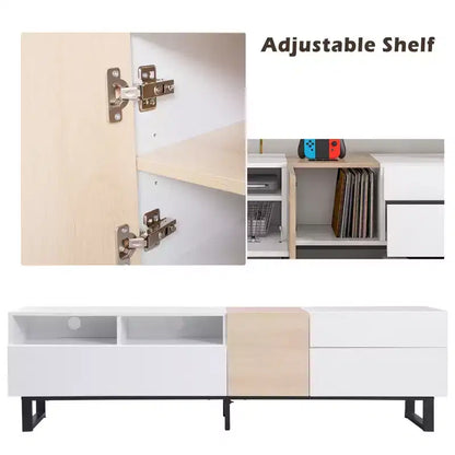 TUYOHW TV Stand for TVs up to 80 Inches,Modern TV Media Console Table with Drop Down Door,Storage compartments and 2 Drawers
