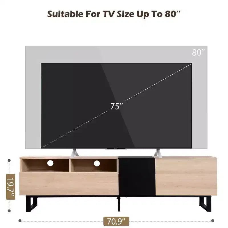 TUYOHW TV Stand for TVs up to 80 Inches,Modern TV Media Console Table with Drop Down Door,Storage compartments and 2 Drawers