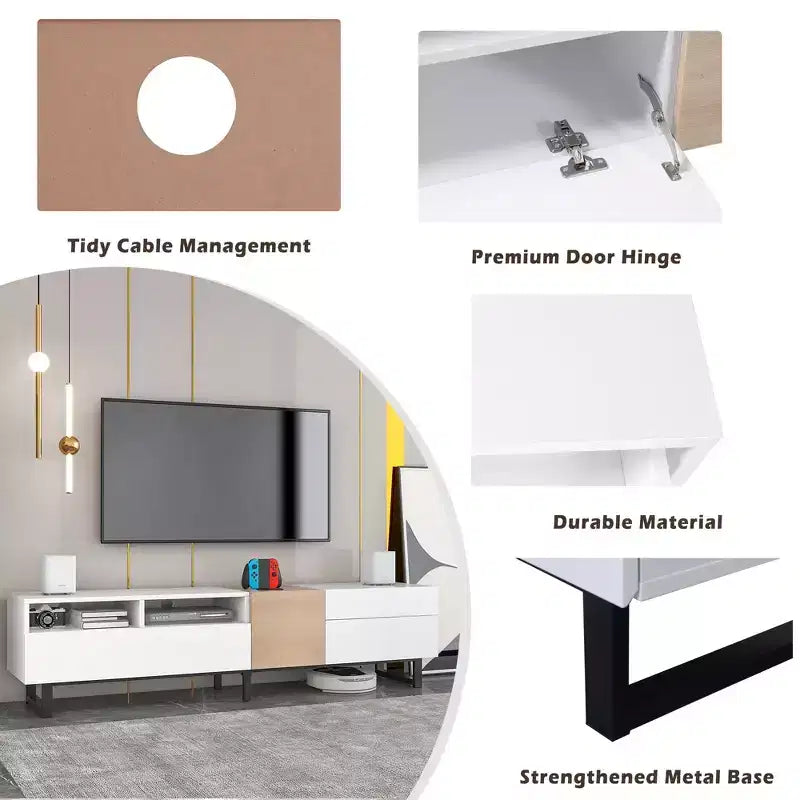 TUYOHW TV Stand for TVs up to 80 Inches,Modern TV Media Console Table with Drop Down Door,Storage compartments and 2 Drawers