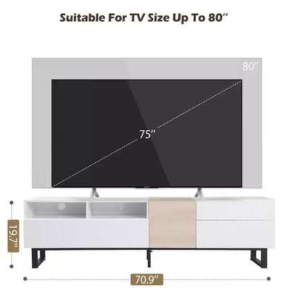 TUYOHW TV Stand for TVs up to 80 Inches,Modern TV Media Console Table with Drop Down Door,Storage compartments and 2 Drawers