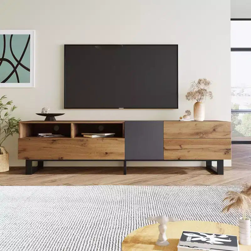 TUYOHW TV Stand for TVs up to 80 Inches,Modern TV Media Console Table with Drop Down Door,Storage compartments and 2 Drawers