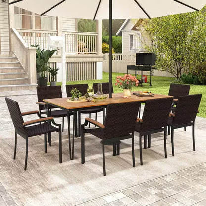 Costway 9PCS Patio Dining Set with 79 Rectangular Dining Table & 8 Stackable Rattan Chairs