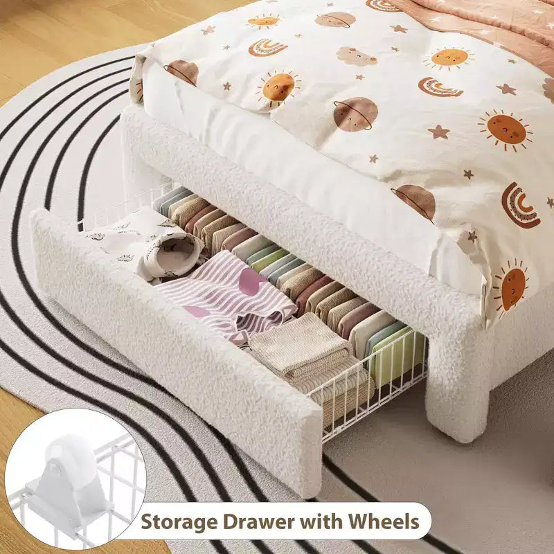 Upholstered LED Bed Frame, Platform Bed with Drawers and Storage Headboard for Kids/Girls/Boys, Heavy Duty Support, No Box Spring Needed