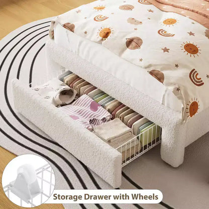Upholstered LED Bed Frame, Platform Bed with Drawers and Storage Headboard for Kids/Girls/Boys, Heavy Duty Support, No Box Spring Needed