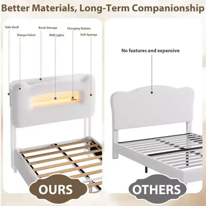 Upholstered LED Bed Frame, Platform Bed with Drawers and Storage Headboard for Kids/Girls/Boys, Heavy Duty Support, No Box Spring Needed