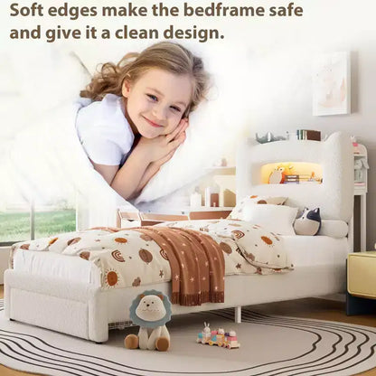 Upholstered LED Bed Frame, Platform Bed with Drawers and Storage Headboard for Kids/Girls/Boys, Heavy Duty Support, No Box Spring Needed