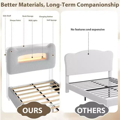Upholstered LED Bed Frame, Platform Bed with Drawers and Storage Headboard for Kids/Girls/Boys, Heavy Duty Support, No Box Spring Needed