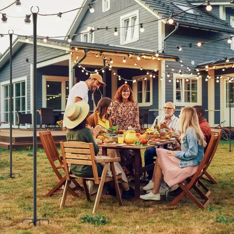 10FT Outdoor String Light Poles, Heavy Duty Metal Poles with 5-Prong Ground Base for Hanging String Lights, Tall Yard Garden Light Poles