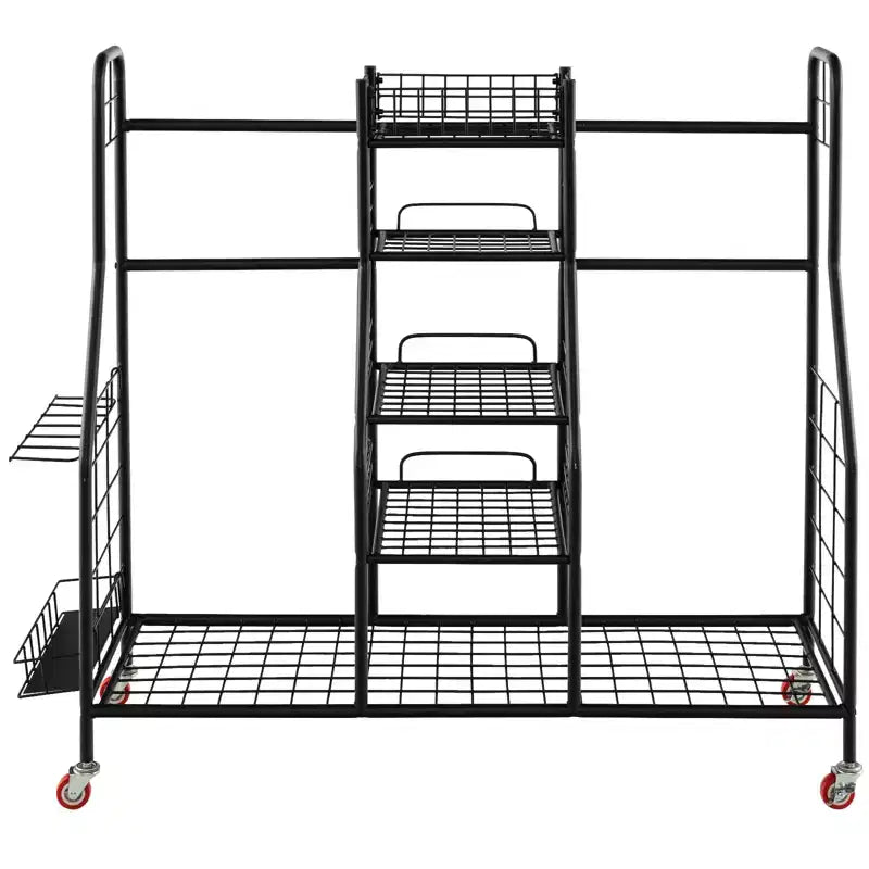 Gymax Heavy-Duty Metal Golf Bag Storage Organizer w/ Double Rack Removable Club Stand Shelves Lockable Wheels & Extra-Large Capacity