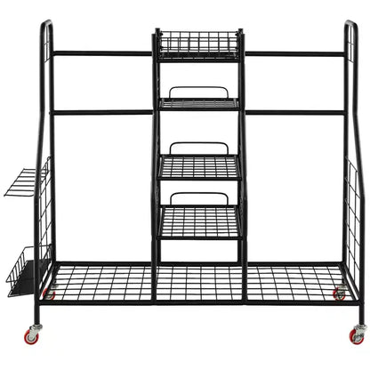 Gymax Heavy-Duty Metal Golf Bag Storage Organizer w/ Double Rack Removable Club Stand Shelves Lockable Wheels & Extra-Large Capacity