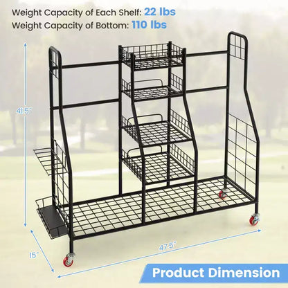 Gymax Heavy-Duty Metal Golf Bag Storage Organizer w/ Double Rack Removable Club Stand Shelves Lockable Wheels & Extra-Large Capacity