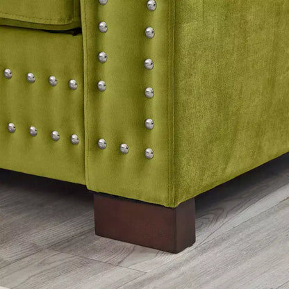 MAYEERTY 60.5 Divano moderno a tre posti con chiodi argentati, braccioli quadrati, rivestimento in velluto per soggiorno, verde