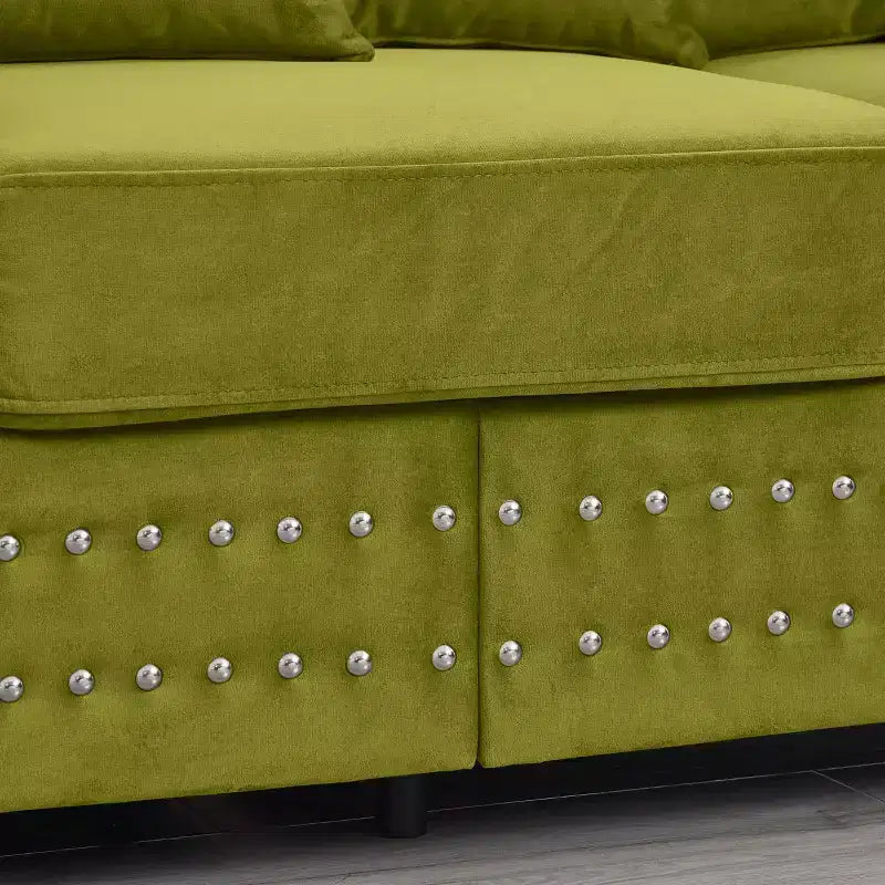 MAYEERTY 60.5 Divano moderno a tre posti con chiodi argentati, braccioli quadrati, rivestimento in velluto per soggiorno, verde